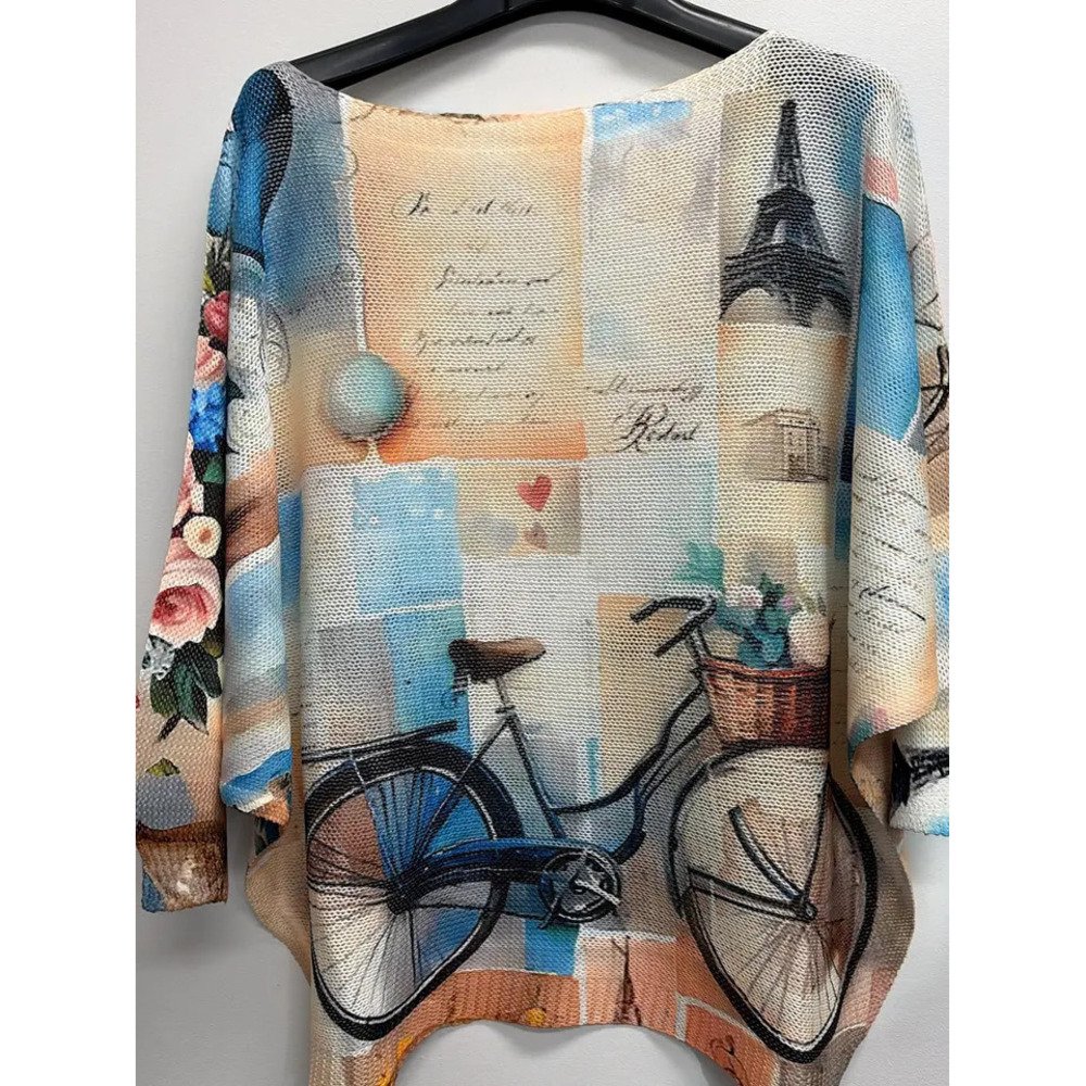 L130 3Q Loowie Parisian Bike Round Neck Printed Knit Sweater One Size